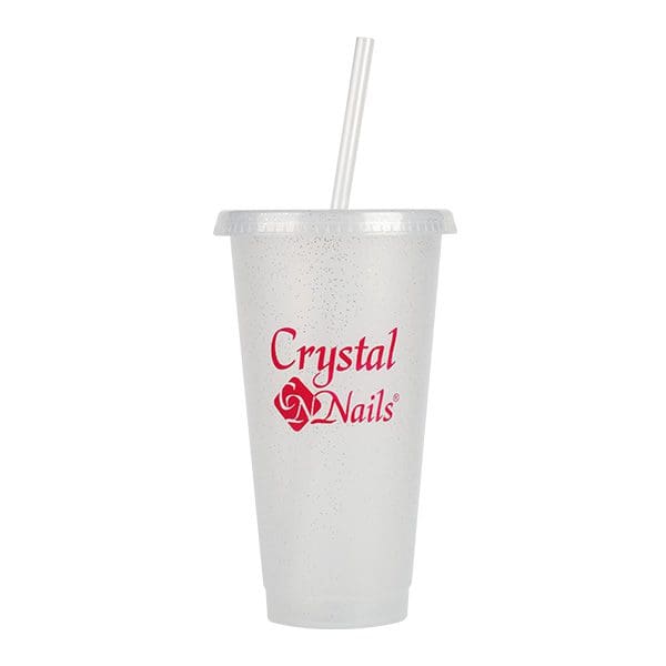 Plastic glass with pink logo